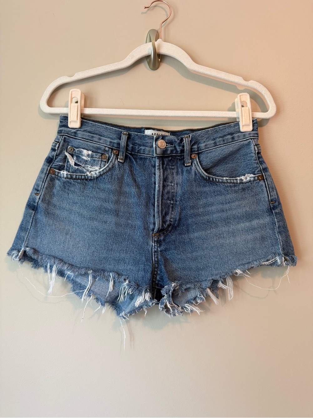 AGOLDE “Parker” Medium Wash Denim Cut-Off Shorts Sz 25 VGUC
